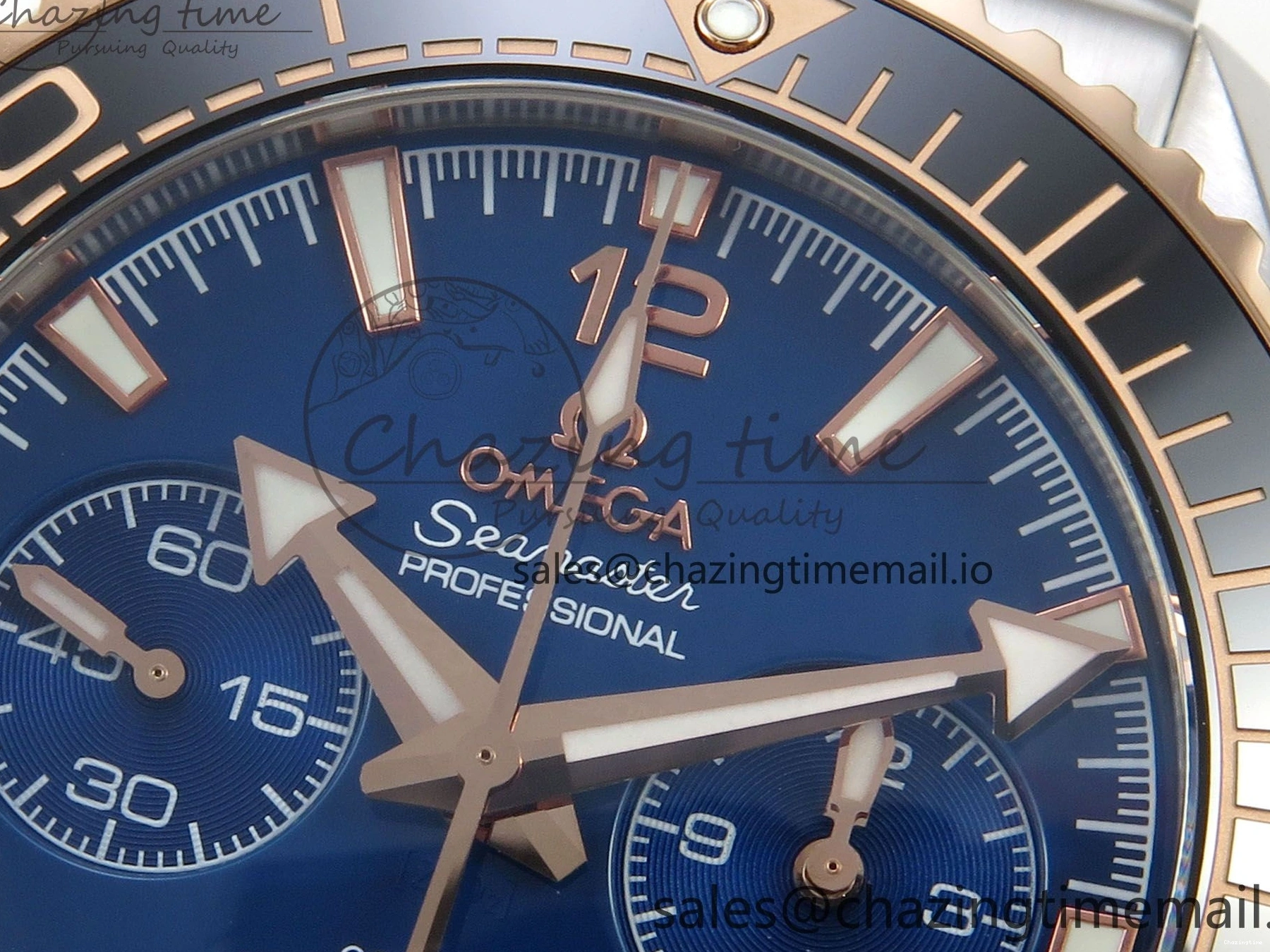 0328 Planet Ocean 600M Chrono SS VRF 1:1 Best Edition Black Bezel Blue Dial on RG SS Bracelet A Affordable 7648